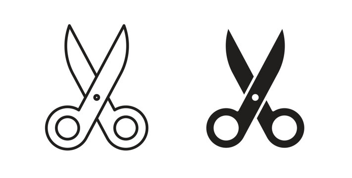 Scissor icon in line design and solid black and white colors for designs
