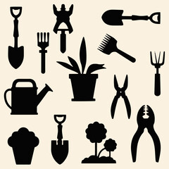 Gardening Icons Set in Flat Style