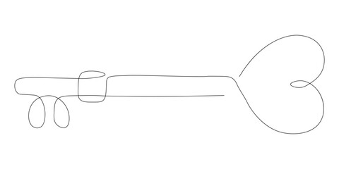Minimalist Key Drawing Represents Access Security and Design with a Heart Shaped Opening Creating Symbolism of Love and Connection in Business or Personal Ventures