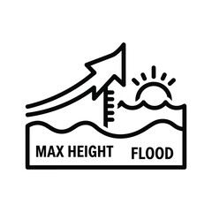 Flood maximum height warning icon, water level indicator graphic