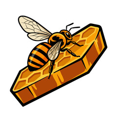Honey Bee on Golden Honeycomb Hexagon with Sweet Organic Apiary Concept