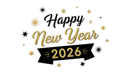 Elegant new year 2026 celebration design with golden text and sparkling stars