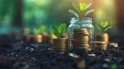 Stunning concept of money growing like vibrant green seedlings planted in rich soil symbolizing investment success and future wealth