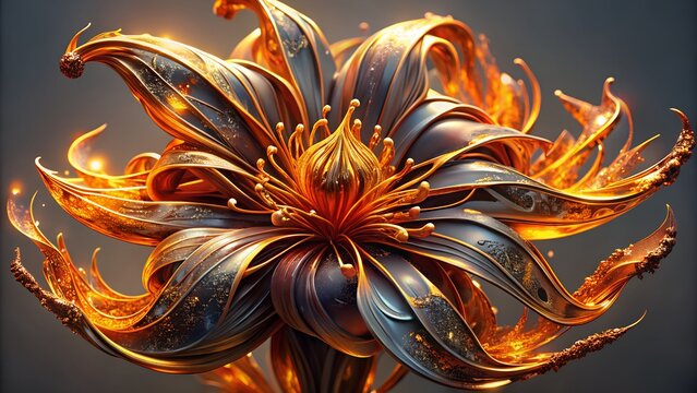 Macro Close-up of Burning Fire Flower with Glowing Textures, Abstract Magical Nature Background 3D Art 8k landscape Wallpaper