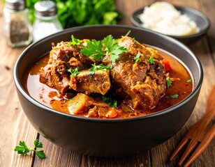 Fototapeta premium Geschmorte Ochsenschwanzpfanne – Zartes Fleisch in aromatischer Brühe