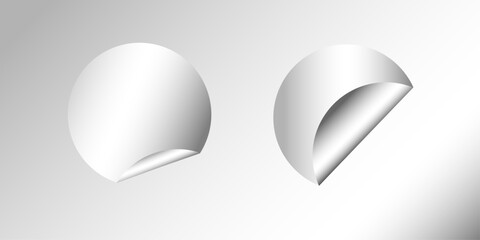 Set white round paper adhesive stickers mockup with curved corner and shadow. blank paper labels vector stickers. Blank Sticker Design For Mockup Template .
