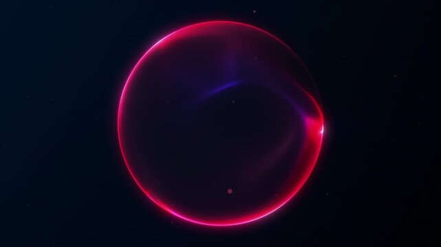 Abstract plasma sphere with neon red-magenta glowing lines rotating in a futuristic dark space. Smooth seamless loop visualizing intense digital energy and modern sci-fi motion graphics design.