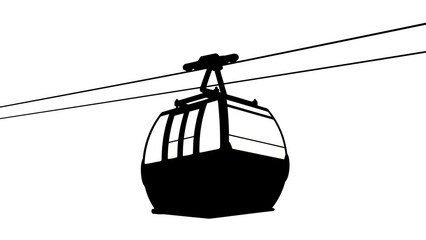 Single gondola silhouette on cable car, isolated on white background