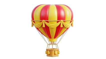 3d rendering of a vintage red and yellow hot air balloon isolated on transparent background