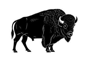 Single black bison silhouette on white background