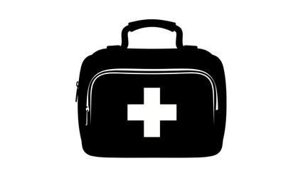 Obraz premium Black first aid kit silhouette, isolated on white background