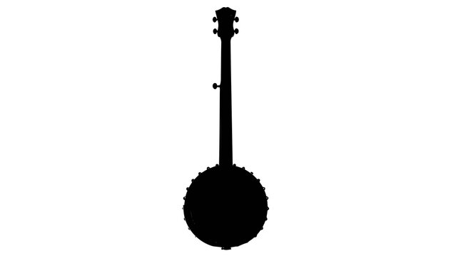 Single black banjo silhouette, isolated on white background