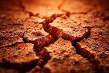 Deep Crack in Dry Red Soil &mdash; Drought Earth Texture Background