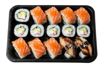 Variety of Sushi Rolls and Nigiri with Salmon and Unagi