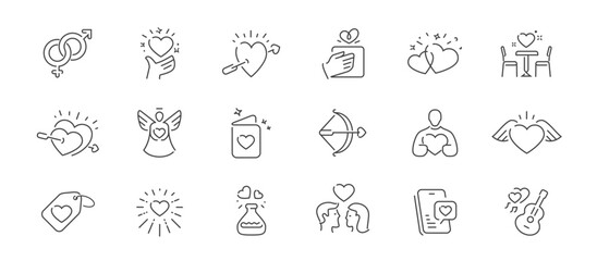 Obraz premium Valentines day line icons vector set. Love concept. Heart, romance, symbols