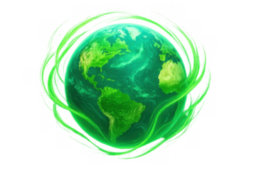 Green earth globe with protective swirling energy representing ecology, sustainability, and environmental care