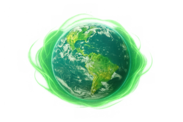 Earth planet protecting global environment with green energy aura for sustainability concepts
