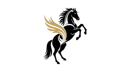 Black horse with gold wings vector illustration on white background