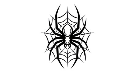 Black spider silhouette on web vector illustration isolated on white