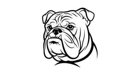 Bold bulldog head vector illustration in black and white isolated design