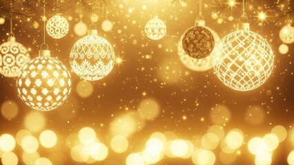 Luxurious Golden Christmas Holiday Background with Sparkling Ornaments and Bokeh Lights for Festive Celebration