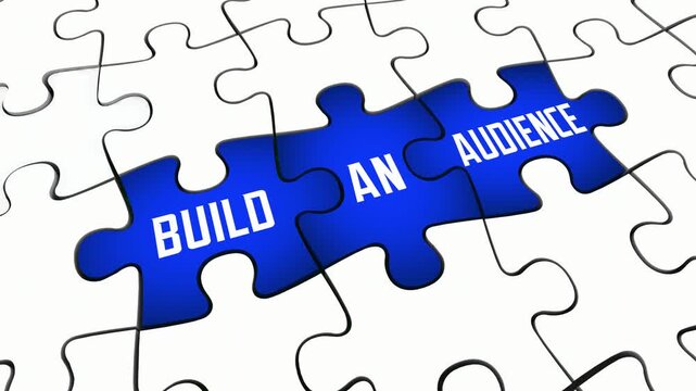 Build an Audience Puzzle Pieces Grow Fan Base Customers Increase Subscribers 3d Animation