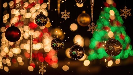 Vibrant Christmas Ornaments and Festive Bokeh Lights Background