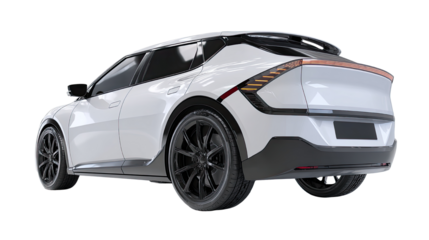 Render of Modern Electric Car Isolated on Clean White Background for Automotive Design, Eco-Friendly Vehicles, and Concept Car Visualization