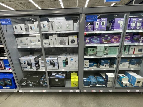 Walmart retail store 2025 electronics department security systems in locked case