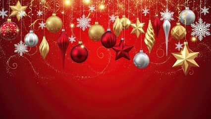 Elegant Red Christmas and New Year Holiday Background with Glittering Ornaments