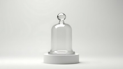 Premium Glass Cloche Bell Jar Mockup with Pedestal Base, High-Detail Transparency, Soft Reflections and Clean Minimal Background for Presentation