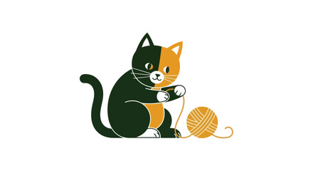 Cartoon cat playing with yarn ball isolated on white background vector