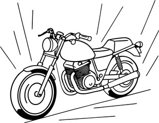 Detailed Line Art Drawing of a Classic Motorcycle or Cafe Racer Style Bike with Lines Indicating Speed