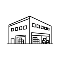 Industrial Warehouse with Forklift and Boxes Line Icon