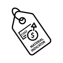Material Cost Indicator Icon with Upward Arrow and Dollar Sign on Price Tag