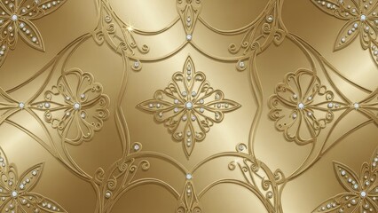 Luxurious Seamless Gold Ornate Pattern with Sparkling Diamond Embellishments