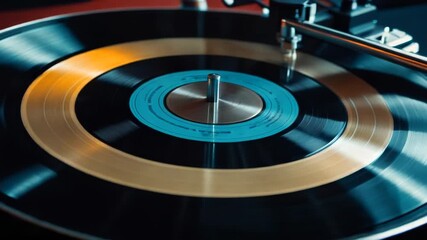 Video A close-up view of a vinyl record spinning on a turntable