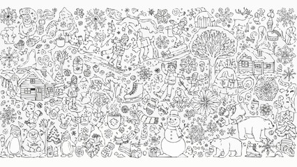 Naklejka premium Intricate Winter Wonderland Christmas Doodle Pattern Illustration.