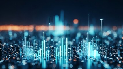 Abstract digital landscape with glowing lines and particles futuristic technology