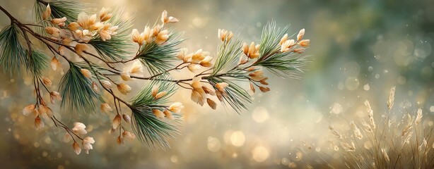 Delicate branches adorned with light blooms.