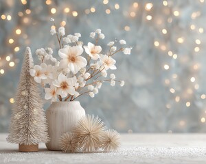 Delicate flowers in a cozy winter setting.