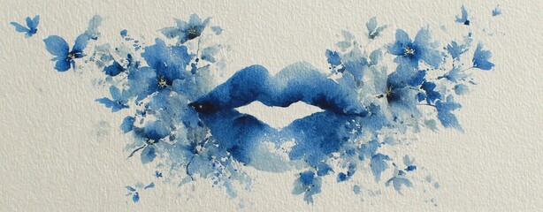 Artistic blue lips with floral design.