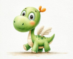 Cute cartoon dragon with wings and a happy smile.