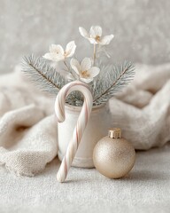 Festive holiday arrangement with candy cane.