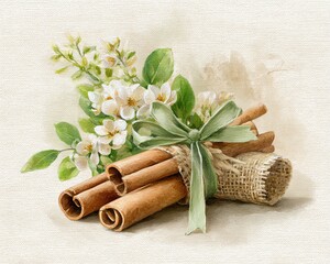 Beautiful bouquet with cinnamon and blossoms.