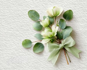 Elegant floral arrangement with soft green leaves.