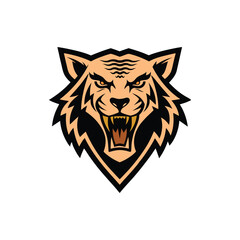 Vector illustration of an angry tiger head face with open mouth and teeth