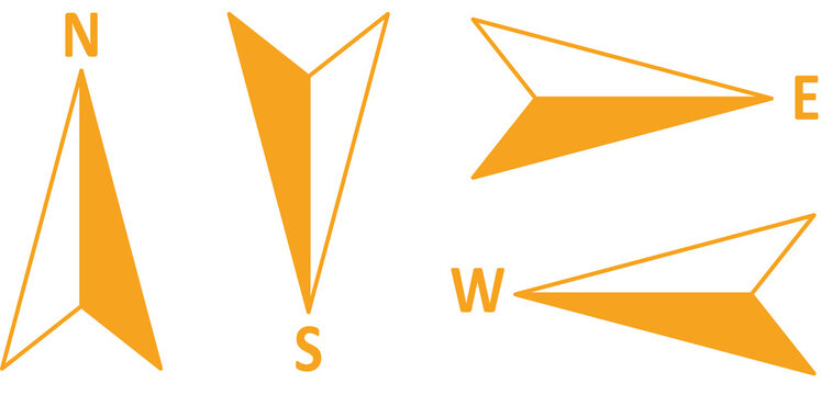 Orange compass arrow icon set north south east west PNG transparent