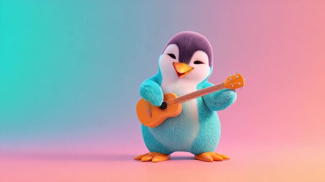Cute cartoon penguin playing the ukulele a whimsical illustration for childrens books and cheerful designs