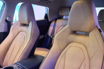 Fototapeta premium Leather seat details, Innovative craftsmanship emphasizes quality, Exquisite artisan work showcasing micro perforations and carefully crafted contours in leather
